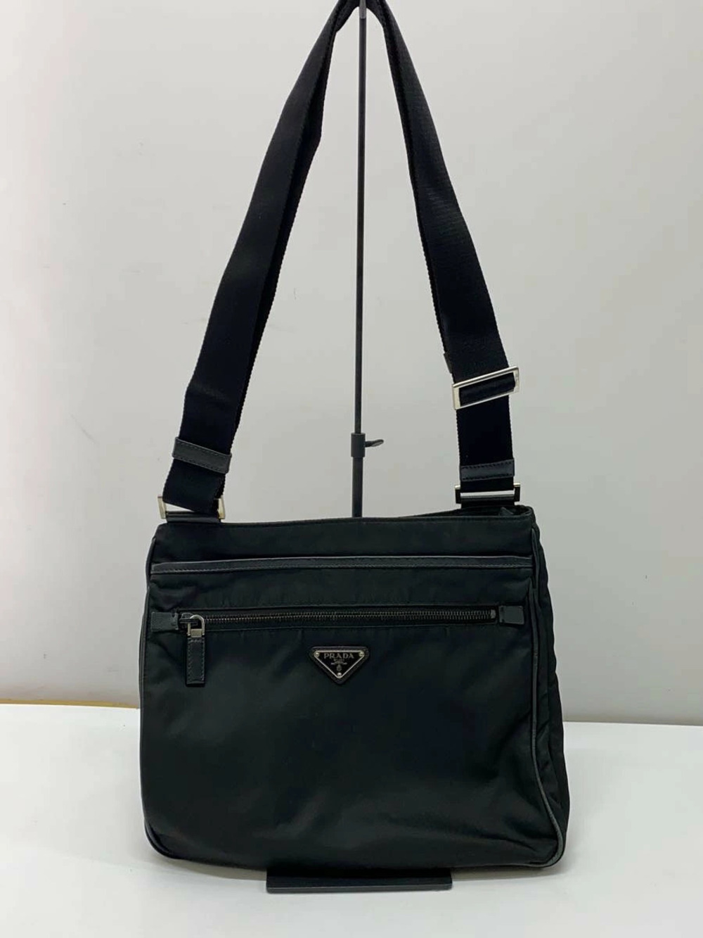 Prada Tessuto Messenger Bag Crossbody logo plaque Black